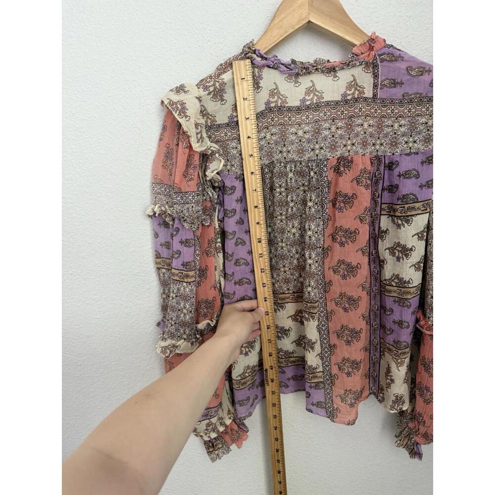 Karlie Patchwork Floral Peasant Blouse in Coral, Lavender & Cream - Picture 6 of 7